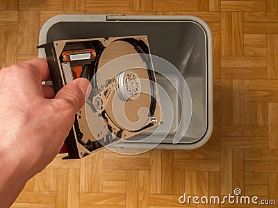 Discarding a computer hard drive, the concept of obsolescence of computer components, the evolution of computer Stock Photo