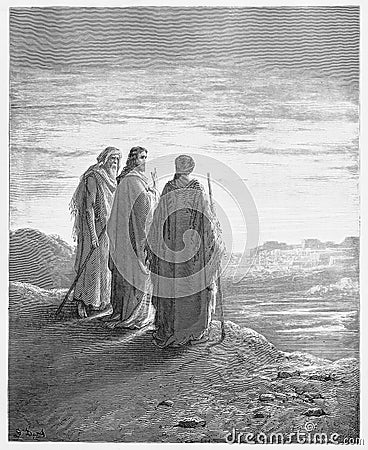 The disciples encounter Jesus on the road Editorial Stock Photo