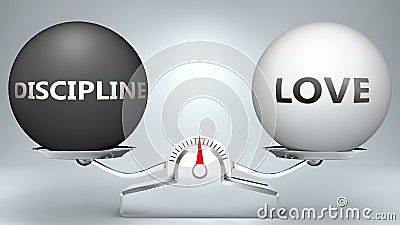 Discipline and love in balance - pictured as a scale and words Discipline, love - to symbolize desired harmony between Discipline Cartoon Illustration