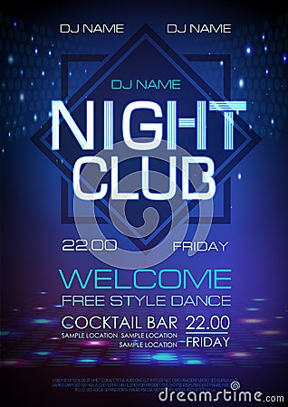 Disco abstract background. Neon sign Night club poster. Vector Illustration