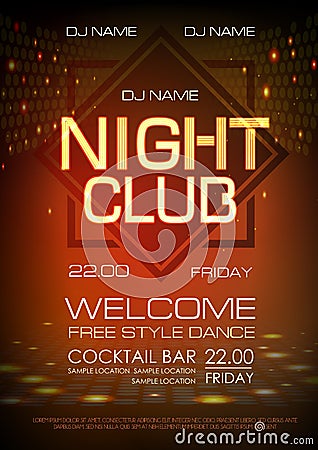 Disco abstract background. Neon sign Night club poster. Vector Illustration