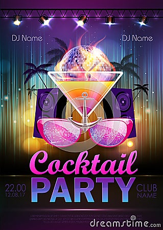 Disco ball background. Disco cocktail party poster Vector Illustration