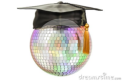 Disco ball with graduation cap, 3D Stock Photo