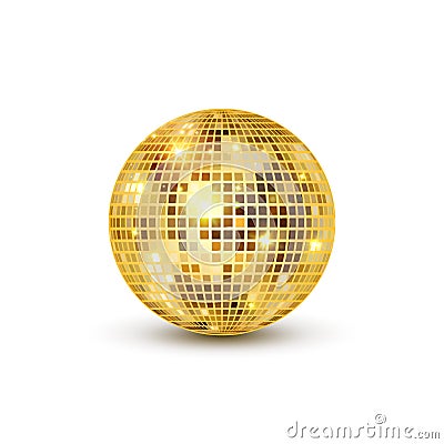 Disco ball isolated illustration. Night Club party light element. Bright mirror golden ball design for disco dance club Vector Illustration