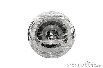 Disco ball isolated on a white background. A spherical object with a mirror surface. Mirror ball. Concept of a night club party, Stock Photo