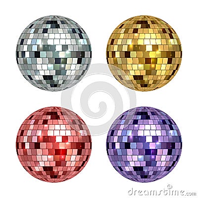 Disco ball. Mirror reflected circle glamorous ball for night club dance party decent vector realistic template Vector Illustration