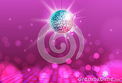 Disco ball. Disco ball pink background Vector Illustration