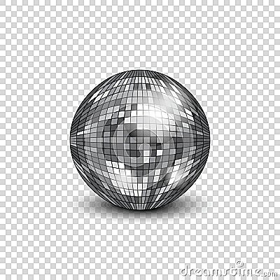 Disco ball with shadow. Mirror ball for decorating parties and discos. Vector Illustration