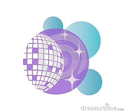 Disco ball Vector icon. Mirror glitter disco ball. Cosmic. Psychedelic. Dj. Disco party banner. Retro music poster. 80s. 70s. Stock Photo