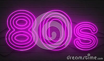 Disco dance 80s neon sign lights logo text glowing color purple Stock Photo