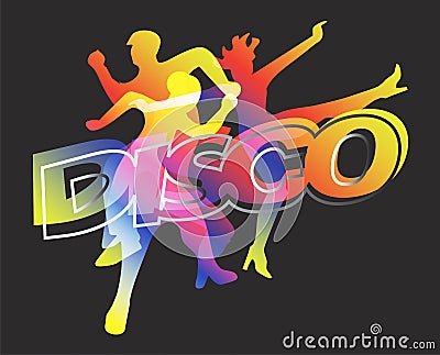 Disco dancers on black background Vector Illustration
