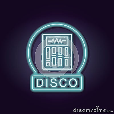 Disco emblem neon lights Vector Illustration