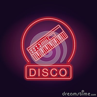 Disco emblem neon lights Vector Illustration