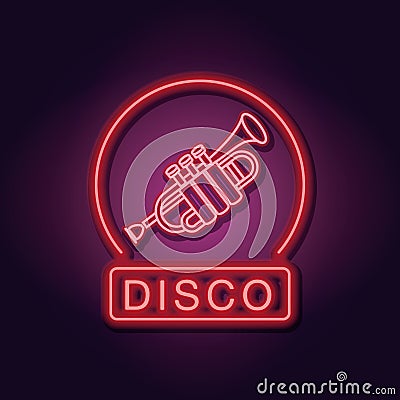 Disco emblem neon lights Vector Illustration