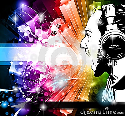 Disco Event Background with Disk Jockey Vector Illustration