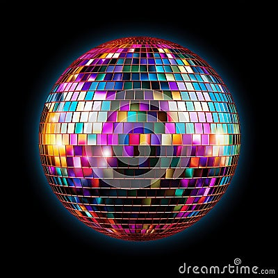 Disco Fever: Shiny Colorful Ball Illuminating a Black Background. Generative ai Cartoon Illustration