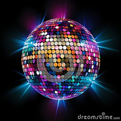Disco Fever: Shiny Colorful Ball Illuminating a Black Background. Generative ai Cartoon Illustration
