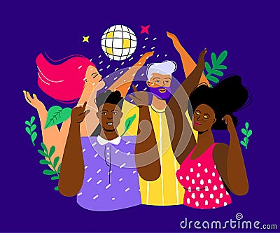 Disco with friends - colorful flat design style illustration Vector Illustration
