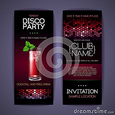 Disco invitation to cocktail party. Document template Vector Illustration