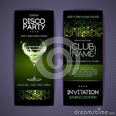 Disco invitation to cocktail party. Document template Vector Illustration