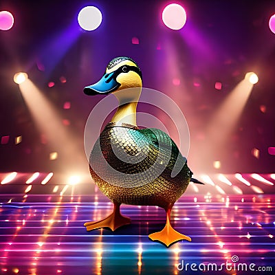 A disco-loving duck in a glittering disco outfit, grooving on the dance floor5 Stock Photo