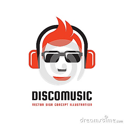 Disco music - vector logo template concept illustration in flat style design. Audio mp3 sign. Modern sound icon. Dj symbol. Vector Illustration