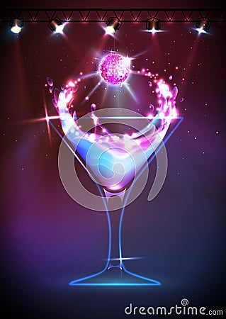 Disco neon Cocktail background Vector Illustration