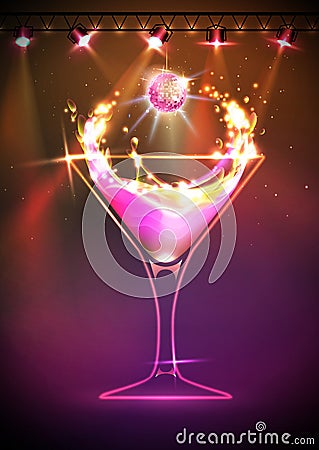 Disco neon Cocktail background Vector Illustration