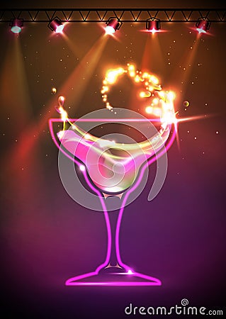 Disco neon Cocktail background Vector Illustration