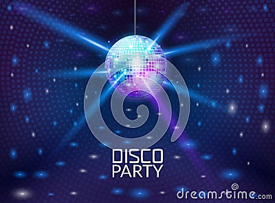 Disco party background. Music dance vector design for advertise. Disco ball flyer or poster design promo Vector Illustration