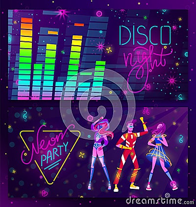 Disco party, banner set, people element, decoration concept, decorative color, design, in cartoon style vector Vector Illustration