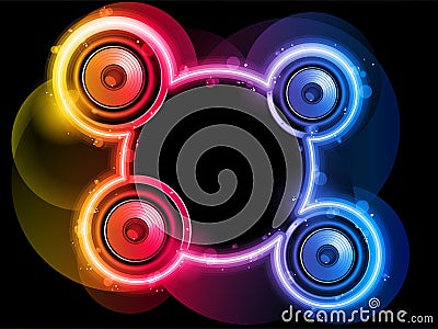 Disco Speaker with Neon Rainbow Circle Stock Photo