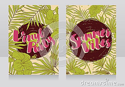 Disco style invitations in trendy tropical style Vector Illustration