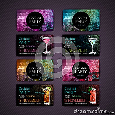 Disco triangle geometric background. Set of Cocktail party card Vector Illustration