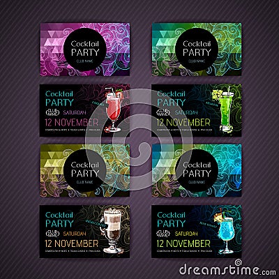 Disco triangle geometric background. Set of Cocktail party card Vector Illustration