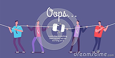 Disconnect plug concept. Angry people unplug connection. Error 404 page not found vector web design Vector Illustration