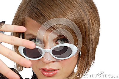 Discontent young woman in sunglasses Stock Photo