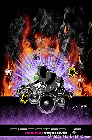 Discoteque Dj Flyer with Real Flames Stock Photo