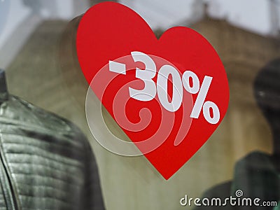 Discount 30% on the background of the heart Stock Photo