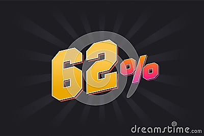 62% discount banner with dark background and yellow text. 62 percent sales promotional design Vector Illustration