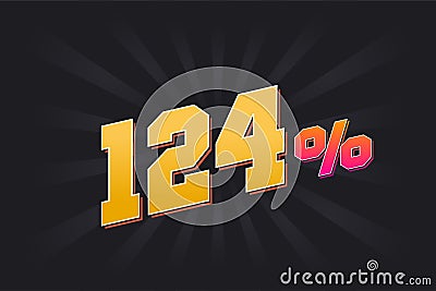124% discount banner with dark background and yellow text. 124 percent sales promotional design Vector Illustration