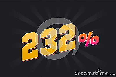 232% discount banner with dark background and yellow text. 232 percent sales promotional design Stock Photo