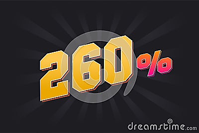 260% discount banner with dark background and yellow text. 260 percent sales promotional design Stock Photo