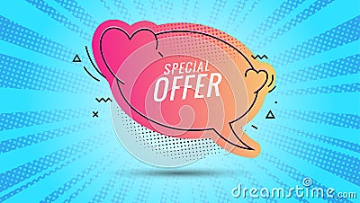 Discount banner shape. Special offer badge. Sale coupon bubble icon. Abstract blue sunbeams background. Modern concept Vector Illustration