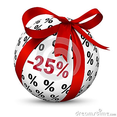 Minus 25 Twenty-Five Percent! Sphere - Discount -25% Stock Photo