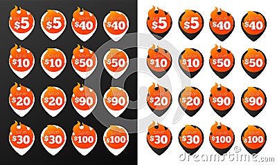 Discount Burning Pins. 32 Black and White Variations. Isolated Vector Objects. Vector Illustration