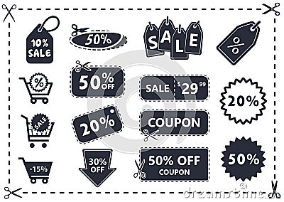 Discount coupons, sale icon set Vector Illustration