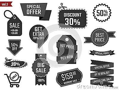 Discount coupons set, sale banners, special offer labels Vector Illustration