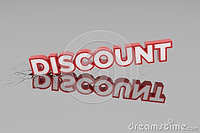 Discount 3d Sign breÐ°king wall. Cartoon Illustration