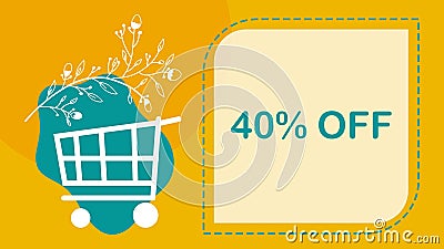 Discount Forty Percent Off Shopping Cart Yellow Turquoise Floral Text Stock Photo